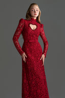 IHF STUDIO • Vine Crystal-Embellished Floral Lace Heart-Cutout Maxi Dress
