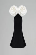  Black & White Mermaid Evening Gown With Draped Rose Shoulders for women, from IIHF ATELIER, The Viet Concept