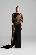 IHF ATELIER • Guipure Lace Draped Sleeve Column Gown