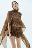 LA VIERGE • Canela Tiered Ruffled Crepe Mini Dress