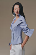 Selena Striped Layered Collar V-Neck Shirt for women, from KEIRA TONG, The Viet Concept 