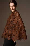 IHF ATELIER • Noir Lily Lace Crepe Column Gown With Mini Cape