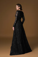 Noir Guipure Lace Trapeze Neck A-Line Evening Gown for women, from IHF ATELIER, The Viet Concept