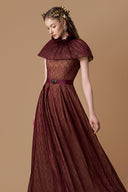 Dark Burgundy Lace A-Line Gown With Mini Cape & Jewel Waist for women, from IHF ATELIER, The Viet Concept 