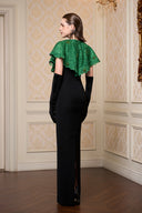 Noir Rouge Lace Cape Column Evening Gown for women, from IHF ATELIER, The Viet Concept 