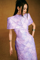 Tu Ky Scenic Landmark Printed Taffeta Halter Ao Dai for women, from KEIRA TONG, The Viet Concept 