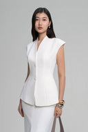 White Diane Collarless Jacket for women, from HOBB, The Viet Concept 
