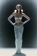 HA THANH VIET • Sterling Sculpted Corset Draped Maxi Dress