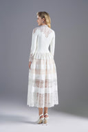 ROSEE de MATIN • Long Sleeve White Midi Lace Dress