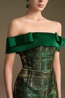 Off-Shoulder Metallic Jacquard Column Gown with Symmetric Bows for women, from IHF ATELIER, The Viet Concept 