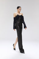 Cosmogyral Sequin Lace Off-Shoulder Floor-Length Gown for women, from SORAMAME, The Viet Concept