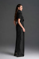 IHF STUDIO • Vine Guipure Lace & Taffeta Column Dress with Draped Bow