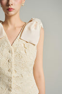 Ivory Lace Column Maxi Skirt with Subtle Crystal Accents for women, from IHF STUDIO, The Viet Concept 