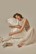 Songe Ivory Voile Lace Evening Gown for women, from POEM, The Viet Concept