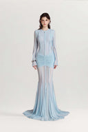 Genesis Light Blue Embossed Gown for women, from DO LONG, The Viet Concept 