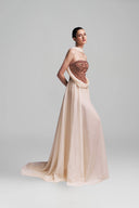 Rosegold Beaded Cream Chiffon Callista Long Dress For Women, from DUONG ATELIER, The Viet Concept 