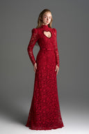 IHF STUDIO • Vine Crystal-Embellished Floral Lace Heart-Cutout Maxi Dress