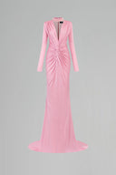 Pastel Pink High Neck Mermaid Evening Gown With Twisted Waist Elegance for women, from IHF ATELIER, The Viet Concept 