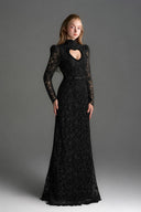 IHF STUDIO • Vine Crystal-Embellished Floral Lace Heart-Cutout Maxi Dress