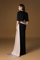 Black Ivory V-Neck Column Gown Asymmetric Draped Mini Cape for women, from IHF ATELIER, The Viet Concept 