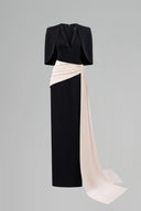 Black Ivory V-Neck Column Gown Asymmetric Draped Mini Cape for women, from IHF ATELIER, The Viet Concept 