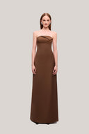 Brown Giai A-line Sleeveless Twist Cotton Maxi Dress for women, from TINH, The Viet Concept 