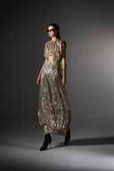 Ochre Ruched Lace Maxi Skirt for women, from SORAMAME, The Viet Concept