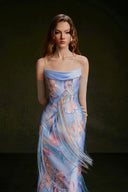 VONTIER DE MONTIER • Songbird Hand-Embroidered Taffeta Column Gown With Detachable Overskirt