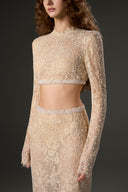 Beige Celestia Sequin Mesh Lace Crop Top for women, from IHF STUDIO, The Viet Concept 