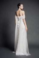 LINH PHUNG • Diorenna Off-Shoulder Embossed Lace Bridal Gown with Detachable Tulle Cape