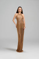 21SIX • Alara Crystal Tulle Halter-Neck Embellished Evening Gown