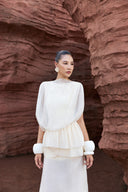 THÉSONG • Voilea Ivory Cape-Sleeve Column Evening Gown