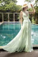 Dorothea Mint Silk Pleated Halter Gown for women, from 21SIX, The Viet Concept