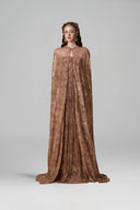 Bustier A-Line Gown With Long Cape In Beige Gold Tie-Dye Chiffon for women, from IHF ATELIER, The Viet Concept 