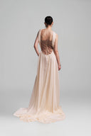 Rosegold Beaded Cream Chiffon Callista Long Dress For Women, from DUONG ATELIER, The Viet Concept 