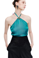 Aurelia Turquoise Silk Halterneck Top for women, from MR CRAZY & LADY SEXY, The Viet Concept 