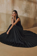 L' SCARLETT • Celestine Crystal-Embellished Pleated Silk Maxi Dress