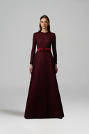 IHF ATELIER • Burgundy Vine Guipure Lace Crystal-Embellished A-Line Gown