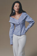Selena Striped Layered Collar V-Neck Shirt for women, from KEIRA TONG, The Viet Concept 