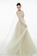 Lyra Peach Tulle Evening Gown for women, from JOSEPHINE, The Viet Concept 