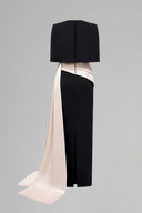 Black Ivory V-Neck Column Gown Asymmetric Draped Mini Cape for women, from IHF ATELIER, The Viet Concept 