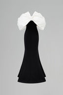 Black & White Mermaid Evening Gown Bow Draped Bodice Luxury Dress for women, from IHF ATELIER, The Viet Concept
