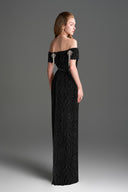 IHF STUDIO • Architectural Lace Off-Shoulder Crystal Dress