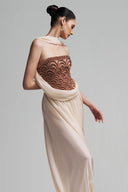 Rosegold Beaded Cream Chiffon Callista Long Dress For Women, from DUONG ATELIER, The Viet Concept 