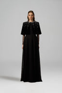 IHF ATELIER • Black Vine Guipure Lace & Lyon Velvet A-Line Gown