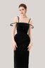 Black Mystic Sheath Square Neck Velvet Ankle Length Dress for women, from Calista, The Viet Concept 