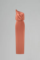IHF ATELIER • Orange Satin Silk One-Shoulder Twisted Bustier Gown