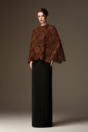 IHF ATELIER • Noir Lily Lace Crepe Column Gown With Mini Cape