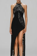 Transcendence Gilded Tweed Halter Neck Asymmetric Maxi Dress for women, from SORAMAME, The Viet Concept
