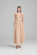 Dilana Embellished Chiffon Pleated A-Line Midi Dress for women, from LINH PHUNG, The Viet Concept